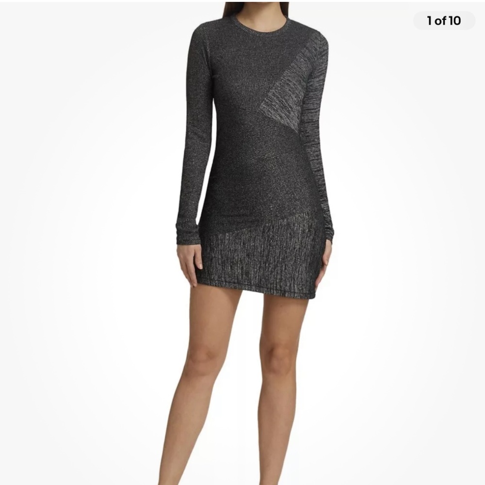 NWT Rag & Bone Knit Tonal Blocked Mini Dress Small S Gray Heather Long Sleeve